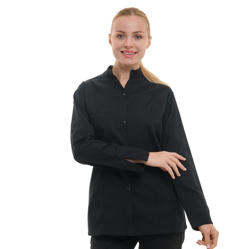 Veste de cuisine femme gaufrée Malaga manches longues noire Manelli
